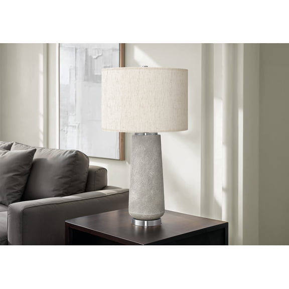 29" Modern Table Lamp, Grey Resin, Ivory/Cream Shade, Living Room Accent Light