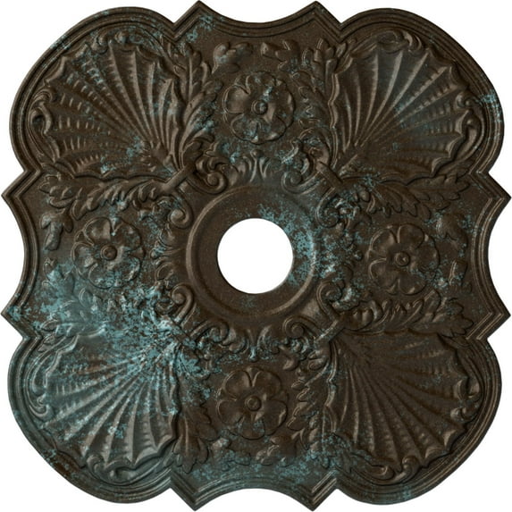 29"OD x 3 5/8"ID x 1 3/8"P Flower Ceiling Medallion (Fits Canopies up to 6 1/4"), Hand-Painted Bronze Blue Patina
