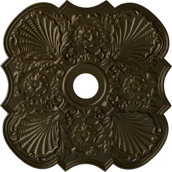 29"OD x 3 5/8"ID x 1 3/8"P Flower Ceiling Medallion (Fits Canopies up to 6 1/4"), Hand-Painted Green Gold