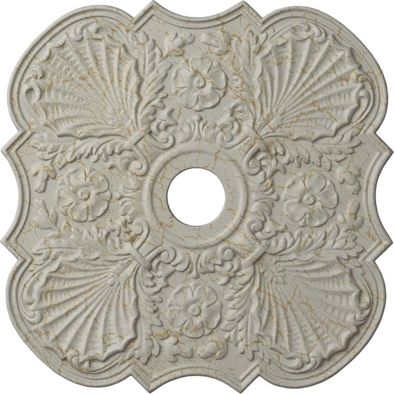 29"OD x 3 5/8"ID x 1 3/8"P Flower Ceiling Medallion (Fits Canopies up to 6 1/4"), Hand-Painted Pot of Cream Crackle