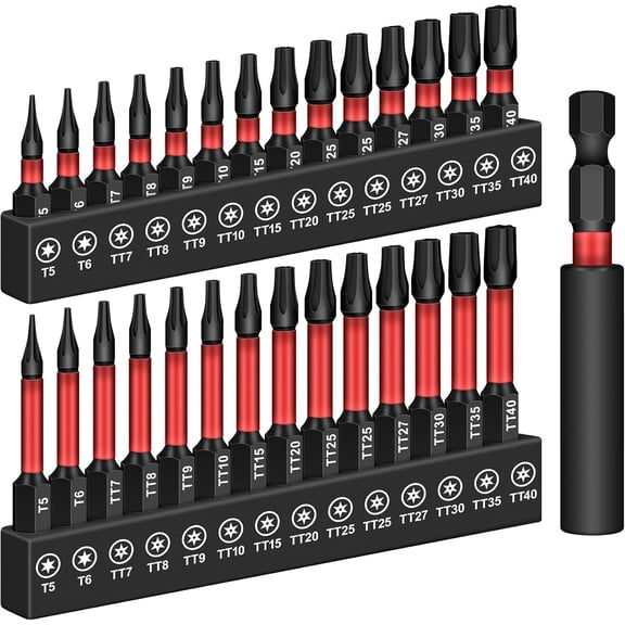 29 PCS Security Torx Bit Set for Impact Driver T5TT40 S2 Steel 1" & 2" Security Bits with Magnetic Holder 1/4" Hex Shank Star Bits Star Driver Bit Set for Auto & Electronics Repair