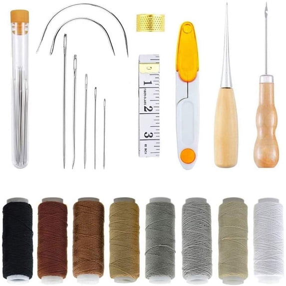 29 Pack Upholstery Repair Kit, Leather Craft Sewing Tools Needles Canvas Thread and Needles Tape Measure Stitching Needles for Leather Repair Kit (8Colors)