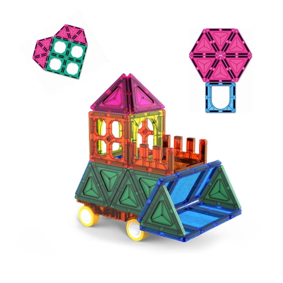29 Pcs Colorful Magnetic Tile Set, Wheeled Dump Truck, Romantic Hot air Balloon and Heart STEM Educational Toy, Easy to Assemble Birthday Gift