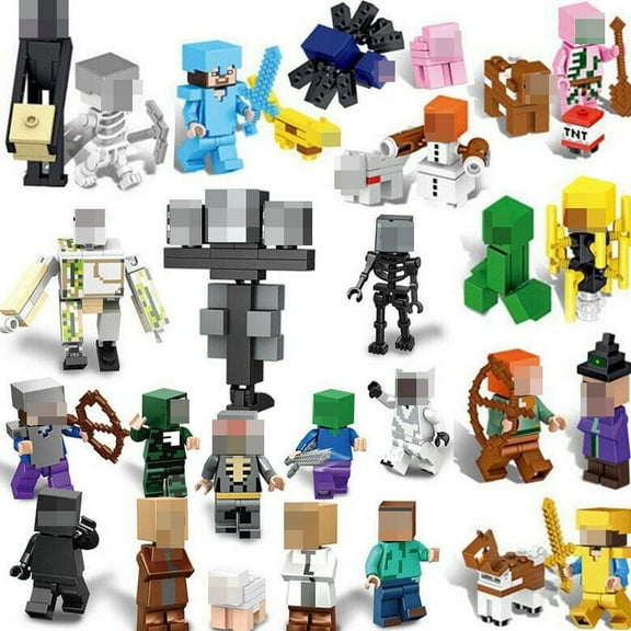 29 Pcs Mine-craft Minifigures Building Blocks Toys Set, Game Pixelated Miner Character Action Figures Kits, Collection Display Toy for Boys Kids