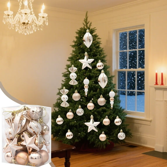29 Pcs Painted Christmas Balls Christmas Tree Ornaments, Exquisite Multiple Styles Christmas Ball Pendants for Christmas Decorations 1 Set Beige