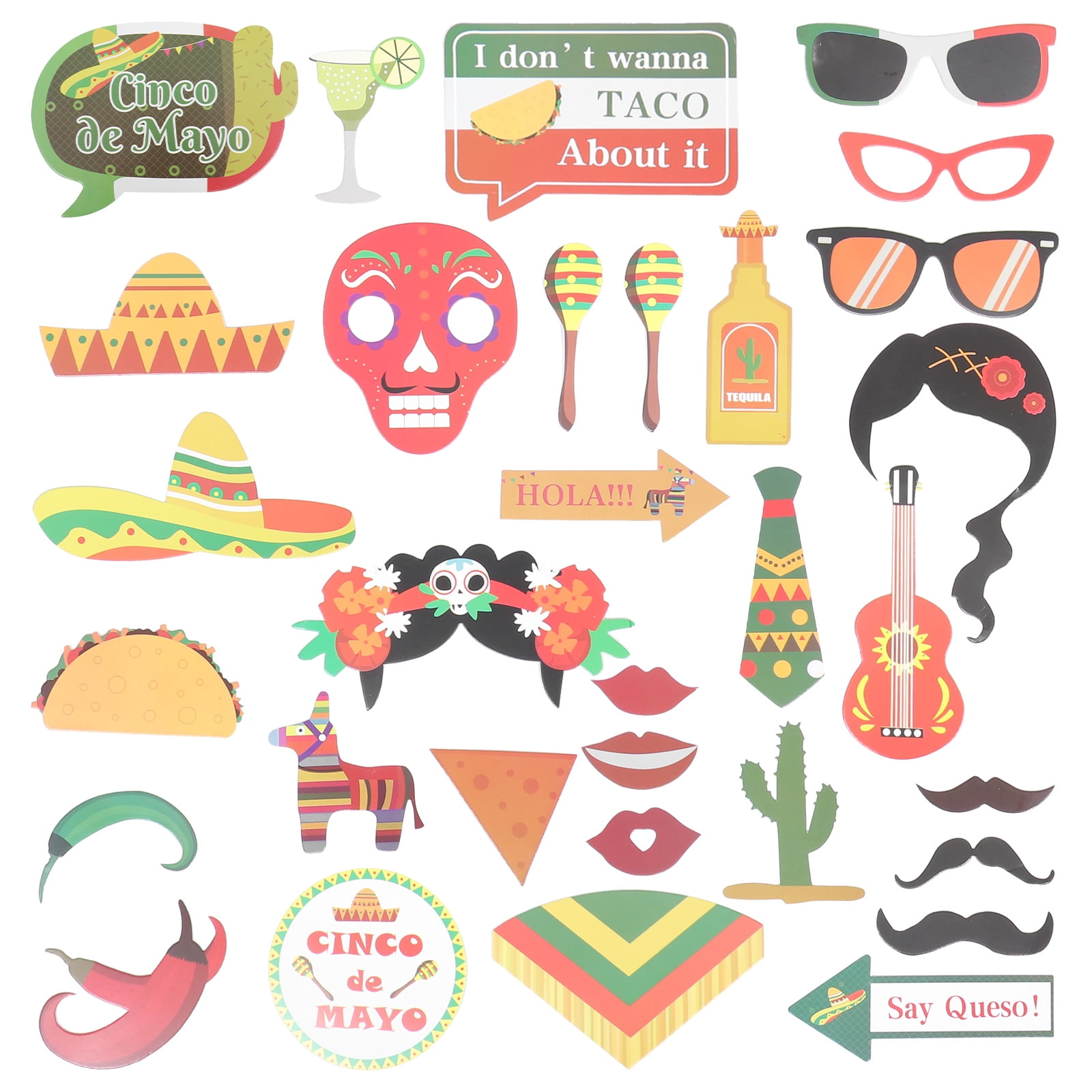 29 Pcs Photo Booth Props Fiesta Party Supplies Mexican Carnival Souvenirs for Wedding Birthday Party Favors