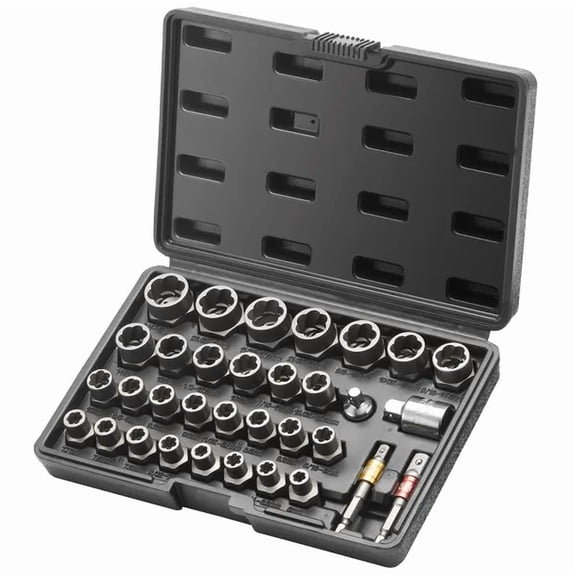 29 Piece Bolt Extractor Set 6mm to 10mm 13/32 to 3/4 Inch CR MO Steel Extraction Socket Set with Case for Damaged Rusted Bolts Nuts Screws
