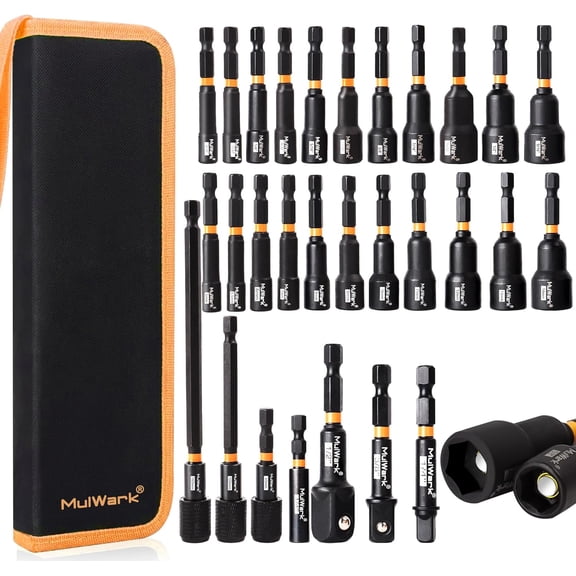 29 Piece Magnetic Nut Driver Set, Impact drill socket adapter, SAE, and Metric Nut Driver Set Includes Magnetic Bit Holder, Quick Release Extension with Storage Bag  Christmas Gift