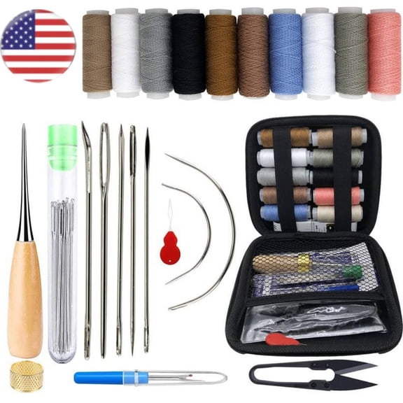 29 Pieces Heavy Duty Sewing Kit with Sewing Awl, Seam Ripper, Leather Hand Sewing Stitching Needles, Sewing Thread Upholstery Repair Sewing Kit