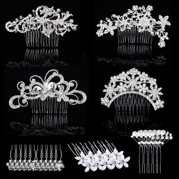 29 Pieces Wedding Hair Comb Hair Pins Set, STONCEL Faux Pearl Crystal Bridal Hair Accessories, Rhinestone Bridal Side Combs U-shaped Flower Hair Clips for Brides Women Girls