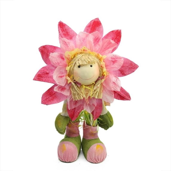 29" Pink Green and Yellow Spring Floral Standing Sunflower Girl Decorative Figure