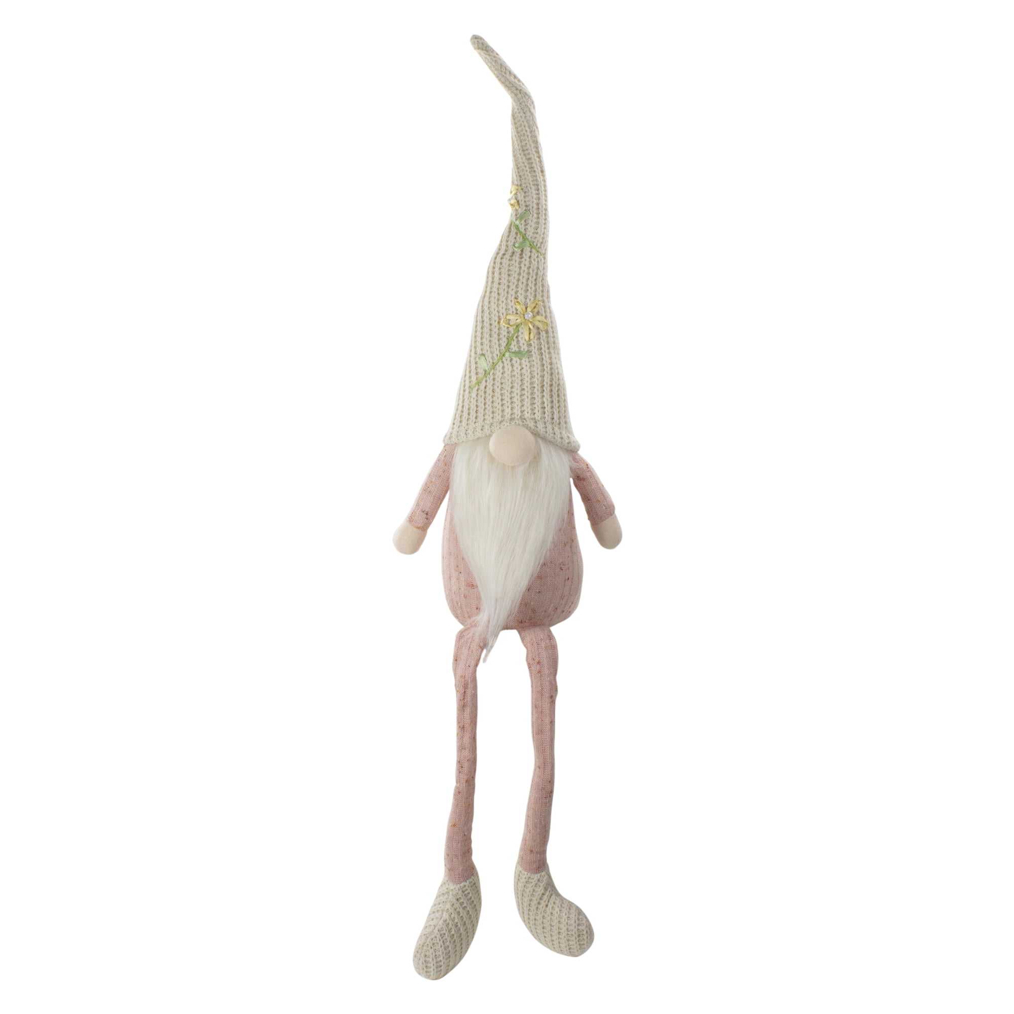29" Pink and Cream Sitting Spring Gnome Figure with a Knitted Hat
