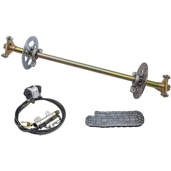 29" Rear Live Axle Kit with T8F Chain Sprocket, Brake Assembly, 3 Stud Wheel Hubs, Front Steering Wheel Shaft Gear Rack Pinion for DIY Go Kart Quad, Drift Trike, Go Carts, ATV, Buggy