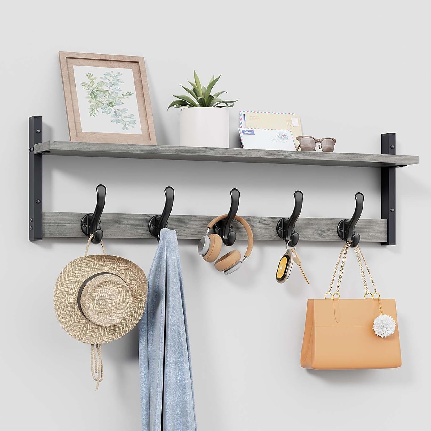 29" Rustic Coat Rack Wall Mount with Shelf, Wall Hooks with Shelf ...