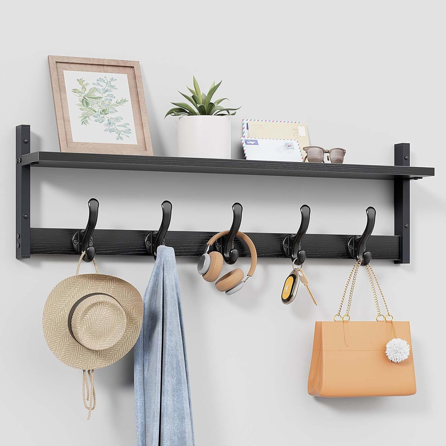 29" Rustic Coat Rack Wall Mount with Shelf, Wall Hooks with Shelf ...