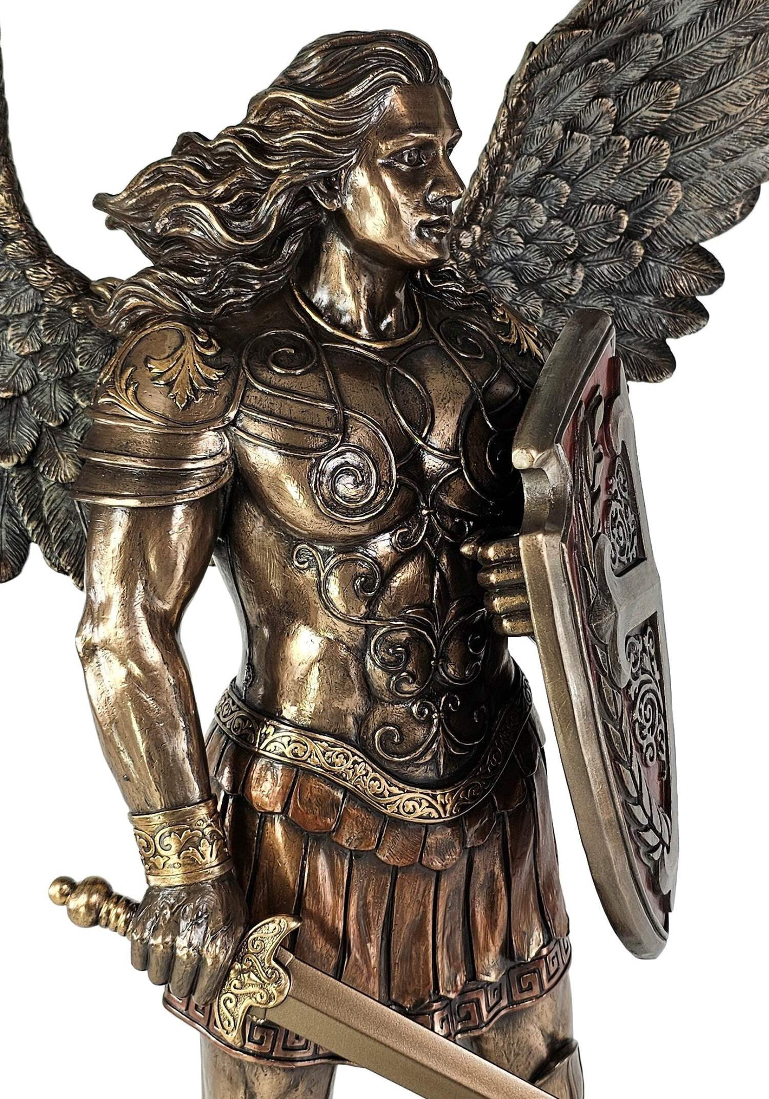 29" Saint Michael ARCHANGEL W Sword Battle Shield Statue Bronze Color ...