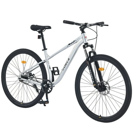 LuckyNote 29 Inch Single Speed Mountain Bike, Steel Frame, Front Suspension Fork, Dual Disc Brakes, 29×1.95 Tires, Adjustable Seat for Men Women Adults, Silver