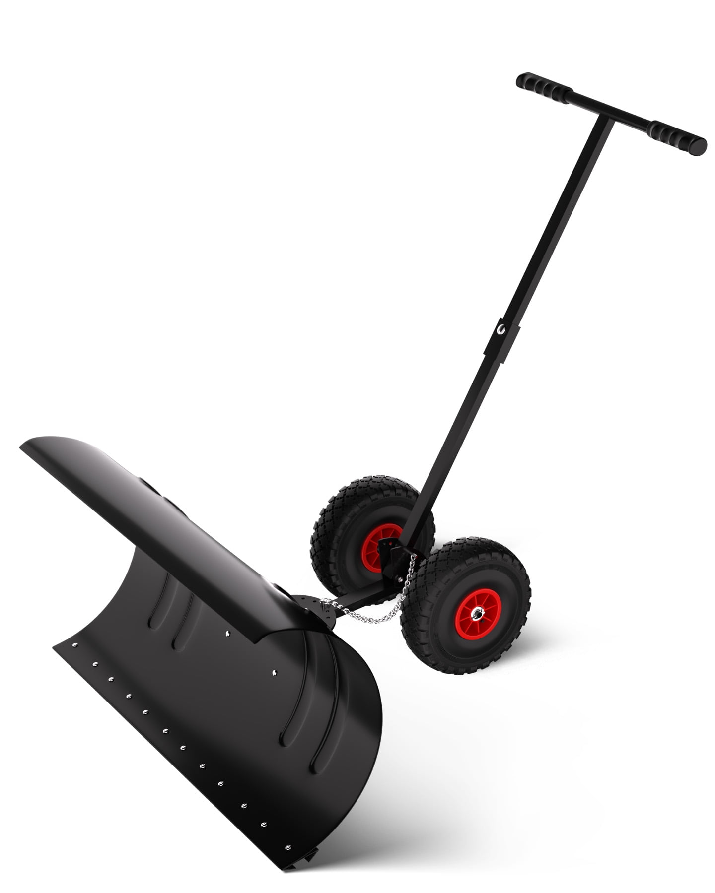 29" Snow Pusher Shovel with Wheels, Adjustable Ergonomic t-Handle Snow