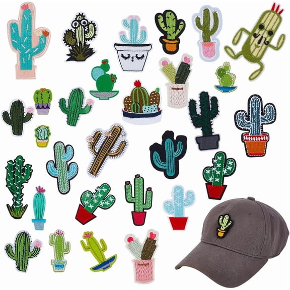 29 Styles Cactus Embroidered Patches Green Plant Iron On Patch Applique DIY Sew Applique Repair Patch Cute Cartoon Patches for Shoes Backpack Repairing and Decorations Mixed Color