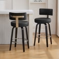 thumbnail image 1 of 29"Swivel Counter Height Bar Stools Set of 2, Upholstered Modern Faux Leather Barstools with Back&Walnut Wood Legs Counter Stools with Footrestfor Kitchen Island, Black, 1 of 10