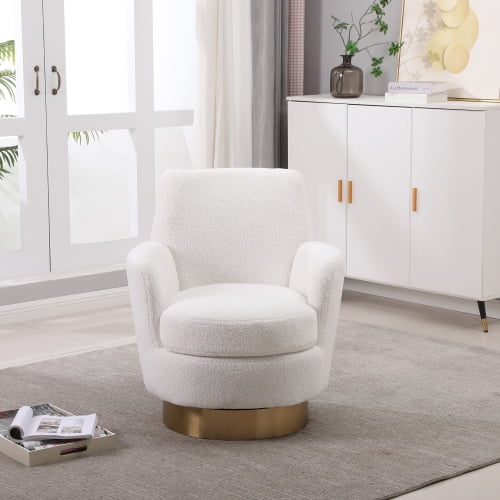 29" Swivel Single Sofa Couch, Sillones Para Domitorio Single Sofa with Gold Base, Butacas Para Sala Sofa with Teddy Fabric for Living Room, Ivory