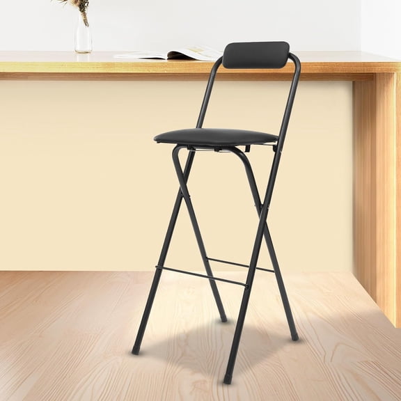 Hanyu 29" Tall Folding Bar Stool with Cushioned Pad and Backrest, Portable Bar Stool, Tall Folding Chairs, 275lbs Load Capacity, for Kitchen, Living Room, Garden, Camping, Black
