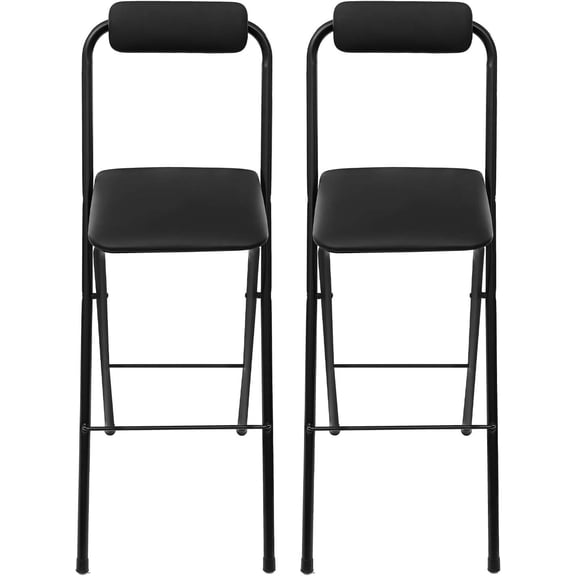 29" Tall Folding Bar Stool with Backrest, 275 lbs Capacity, Black (Set of 2)