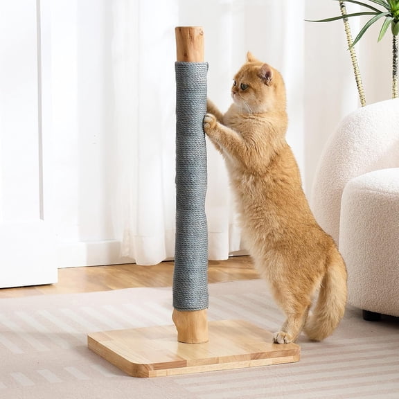 29" Tall Solid     for Indoor Cats, Extra  Heavy Base,  Sisal Scratcher with  Ball, Furniture Protector for Kittens & Adult Cats, Grey