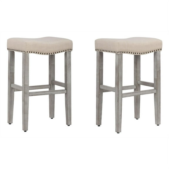 29" Upholstered Saddle Seat Bar Stool (Set of 2) in Beige