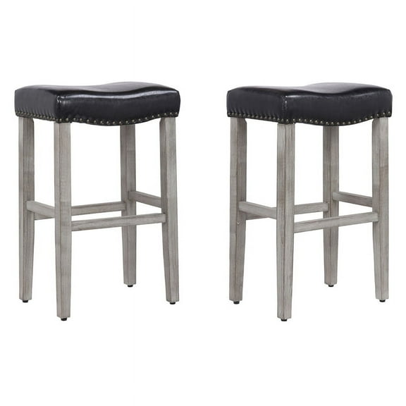 29" Upholstered Saddle Seat Bar Stool (Set of 2) in Black