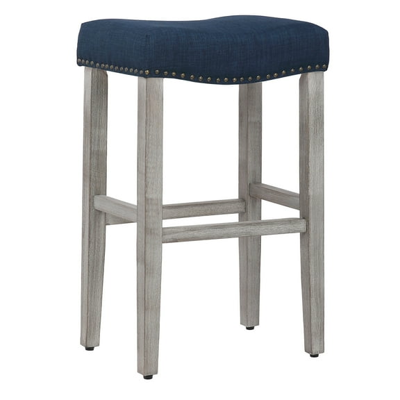 29" Upholstered Saddle Seat Bar Stool in Navy Blue