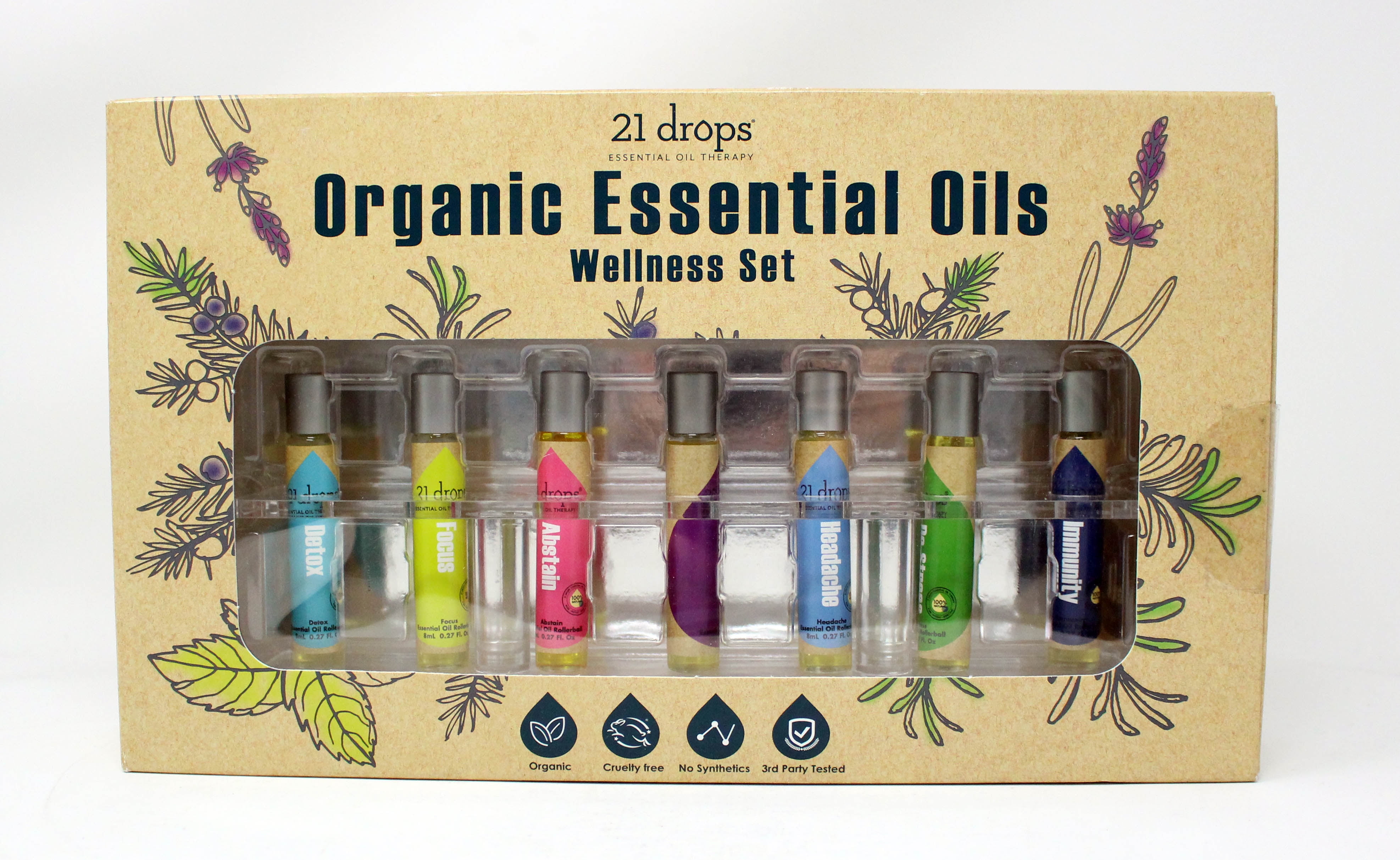 29 Value) 21 Drops Organic Essential Oils Wellness Set 7 Blends, 0.27 Fl Oz  