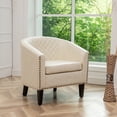 thumbnail image 1 of 29" W Modern Faux Vegan Leather Barrel Chair, PU Upholstered Tufted Accent Club Chairs with Nailhead Trim, Small Armchair for Living Room Bedroom Apartment Lounge Nursery, Cream, 1 of 12
