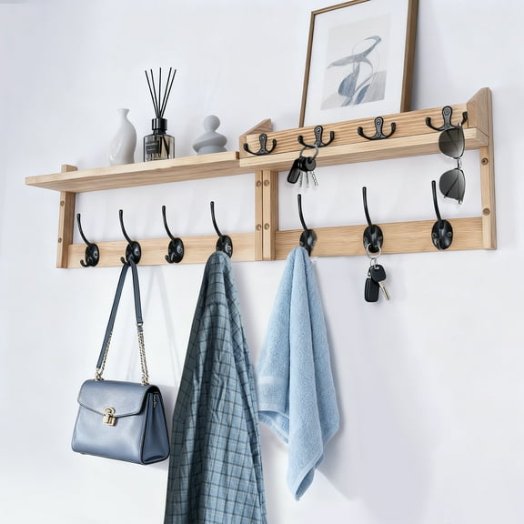 29 Wall Mounted Coat Rack with Shelf and Key Hooks 4-in-1 Wooden Entryway Organizer for Coats, Hats, Mail, and Bags, Rustic Farmhouse Wall Decor