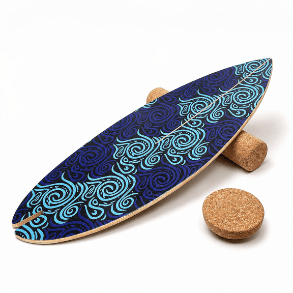 29" Wooden Balance Board with Cork Roller Half Ball, Supports 350lbs for Adults
