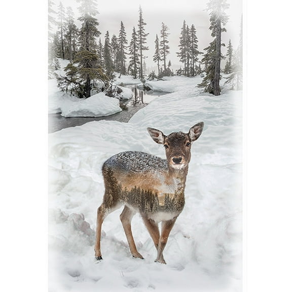 29" X 44" Panel Fawn Woodland Animals Nature Winter Call of the Wild Multicolor Cotton Fabric Panel (V5211-345-FAWN)