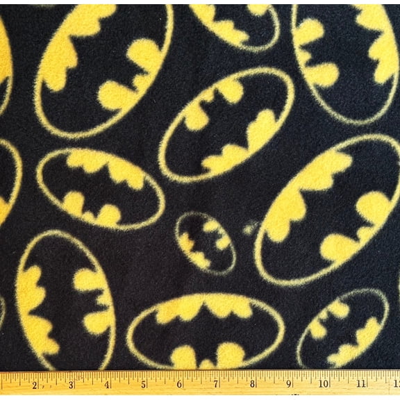 29" X 58" - Batman Bat Signal on Black Fleece Fabric (Great for Sewing, Craft Projects, No-Sew Throw Blanket, & Pillows) 29" x 58" Wide