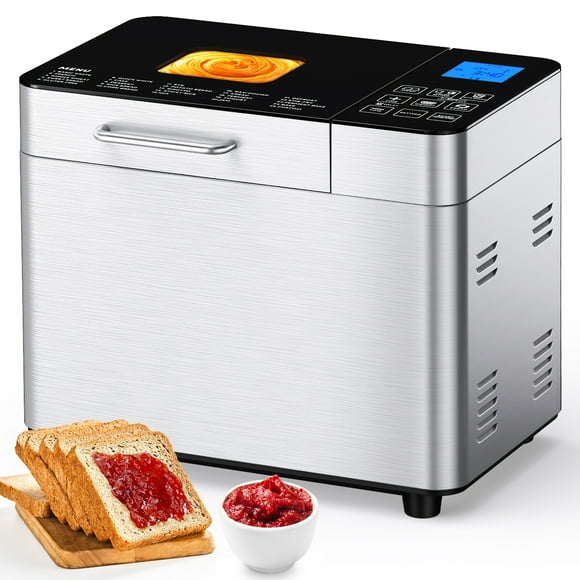 TINANA 25-in-1 Stainless Steel Bread Maker Machine, 2 LB Wheat Bread Making Machine with Recipes, Dough & Bread Machine with 15 H Timer & 1 H Keep Warm