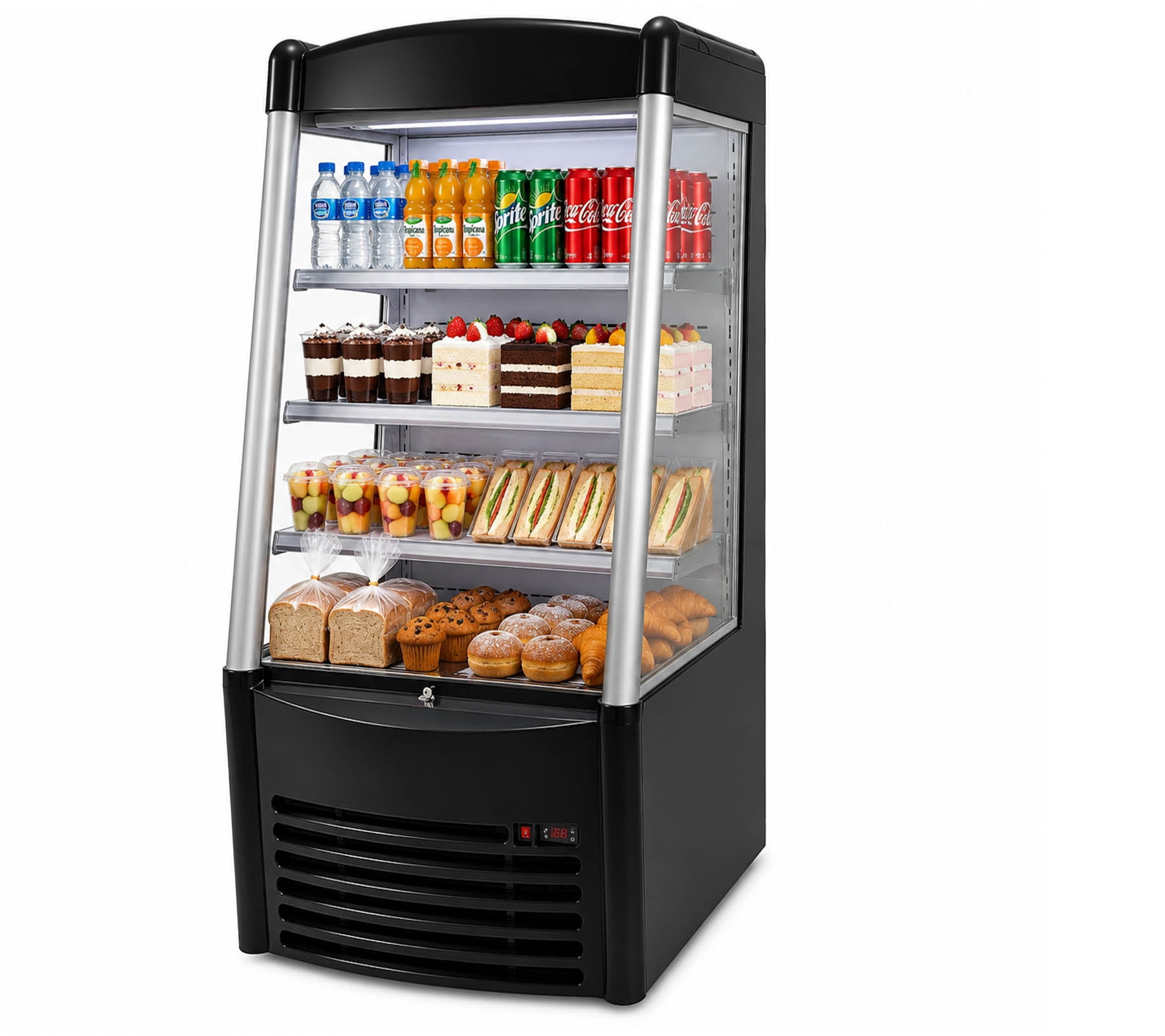 29 in. Open Air Refrigerator Display Merchandiser, 8.6 Cu. Ft., NSF Commercial Grab & Go Cooler, Black