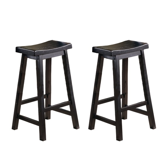 29-inch Bar Stools with Saddle Seats, 2-piece Set | In Dining Room Environments | Solid Wood in Black Finish | 250lbs Weight Support