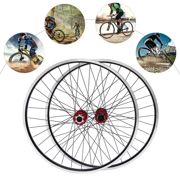 29 inch Black Double Six-hole Disc Front & Rear Wheel Mountain Wheelset Red Hub Disc Brake Bicycle Wheels