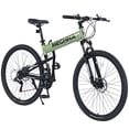thumbnail image 1 of 29 inch Folding Mountain Bikes, Mens Mountain Bicycle w/ Disc Brakes, 21 Speed Hybrid Bike for Adults Men Women, City Commuter Bike for Rider Height 5'4"-6'2", 85% assembled (Green), 1 of 6