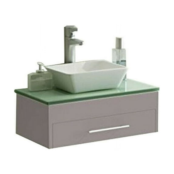 29'' inch Modern Wall Mount Bathroom Vanity White Square Sink gray cabinet (Cashmere Gray)