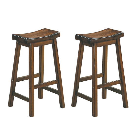 29-inch Saddle Seat Stools 2pc Set | For Dining Area Use | Solid Wood Frame in Cherry Finish | High Weight Capacity