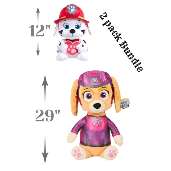 29-inches Paw Patrol Jumbo Skye Plush Toy & 12-inches Paw Patrol Lots of Love Marshall Large Plush Toy Bundle of 2 Characters
