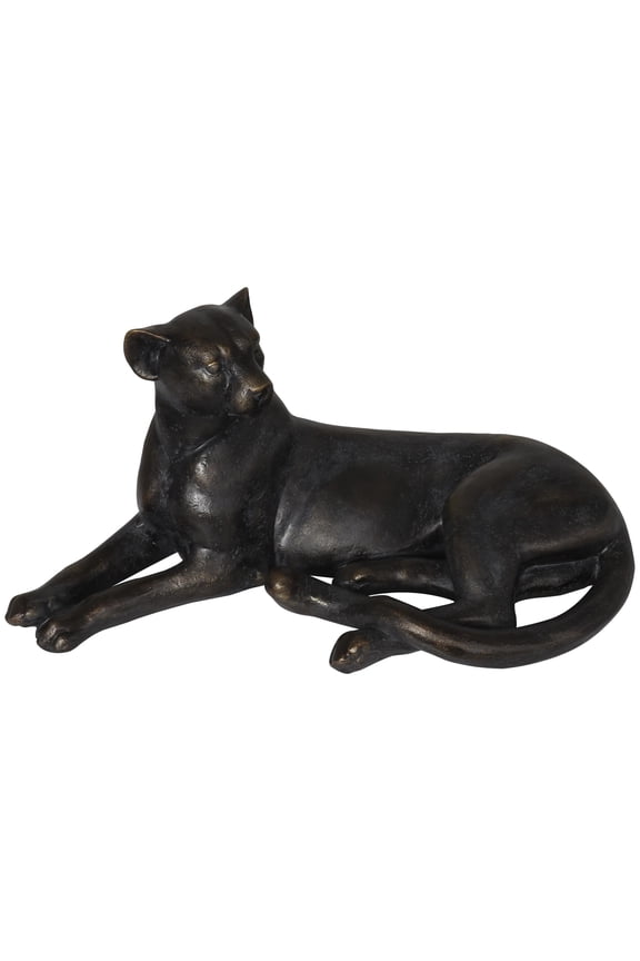 29" x 13" Black Polyresin Laying Leopard Sculpture, by DecMode