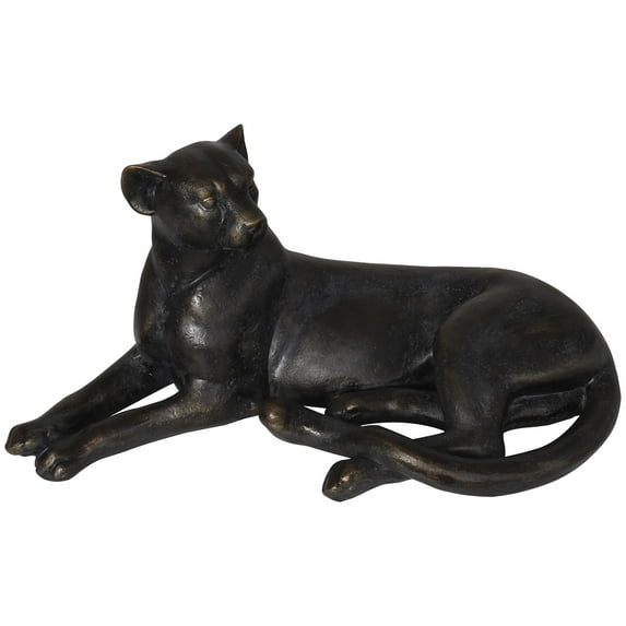 29" x 13" Black Polyresin Laying Leopard Sculpture, by DecMode