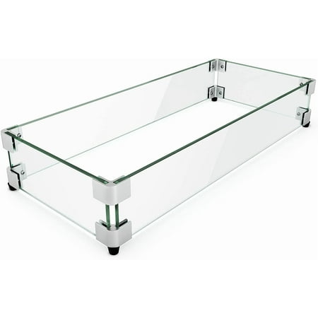 29 x 13 Inch Rectangle Fire Pit Wind Guard, Glass Wind Guard for Rectangular Fire Pit Table, Sturdy Tempered Glass Panel with Stability Aluminum Corner Bracket and Feet, Simple Assembly