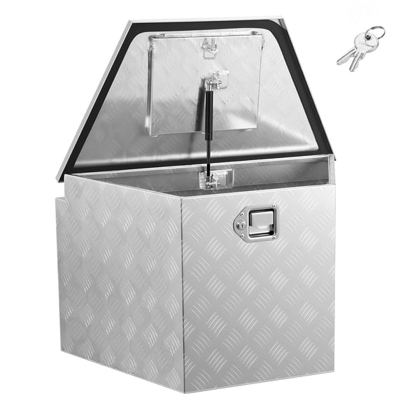 29 x 16.1 x 18 Inch Aluminum Trailer Tongue Tool Box Heavy Duty Storage Organizer with Lock and Keys for Pickup Truck Bed RV SUV Off-Road Vehicle Silver