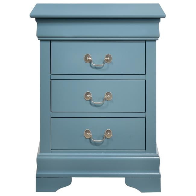 Teal Wood 3-Drawer Nightstand with Real Wood Veneers